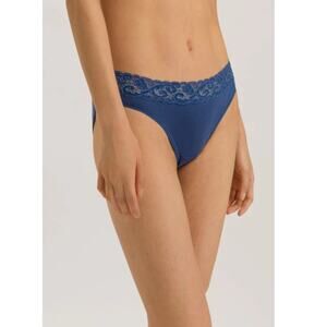 Hanro Women's True Navy Moments Mini Lace Trim Hi-cut Brief Panty Size S